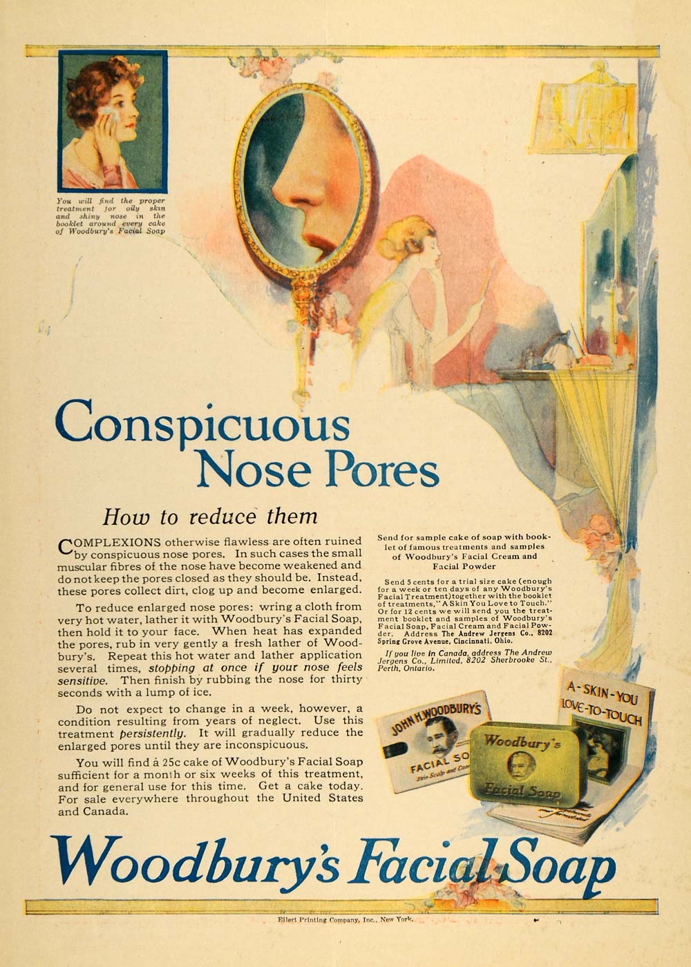 1918 Ad Woodbury's Facial Soap Blackheads Nose Pores - ORIGINAL ADVERTISING TIN3