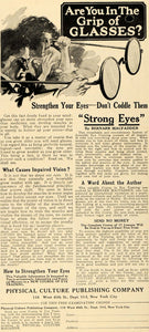 1918 Ad Strengthen Eyes No Glasses Bernarr Macfadden - ORIGINAL ADVERTISING TIN3