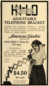 1918 Ad American Electric Adjustable Telephone Bracket - ORIGINAL TIN3