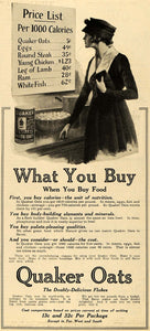 1918 Ad Quaker Oats Breakfast Nutrition Pricing List - ORIGINAL ADVERTISING TIN3