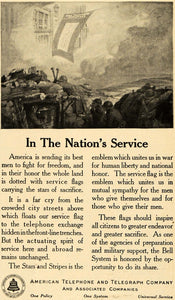1918 Ad WWI American Telephone Telegraph Stars Stripes - ORIGINAL TIN3