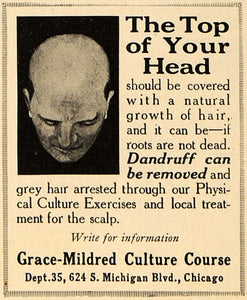 1916 Ad Grace Mildred Culture Dandruff Hair Baldness - ORIGINAL ADVERTISING TIN3
