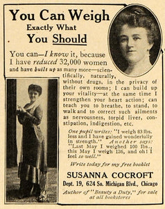 1916 Ad Susanna Cocroft Weight Loss Medical Quackery - ORIGINAL ADVERTISING TIN3