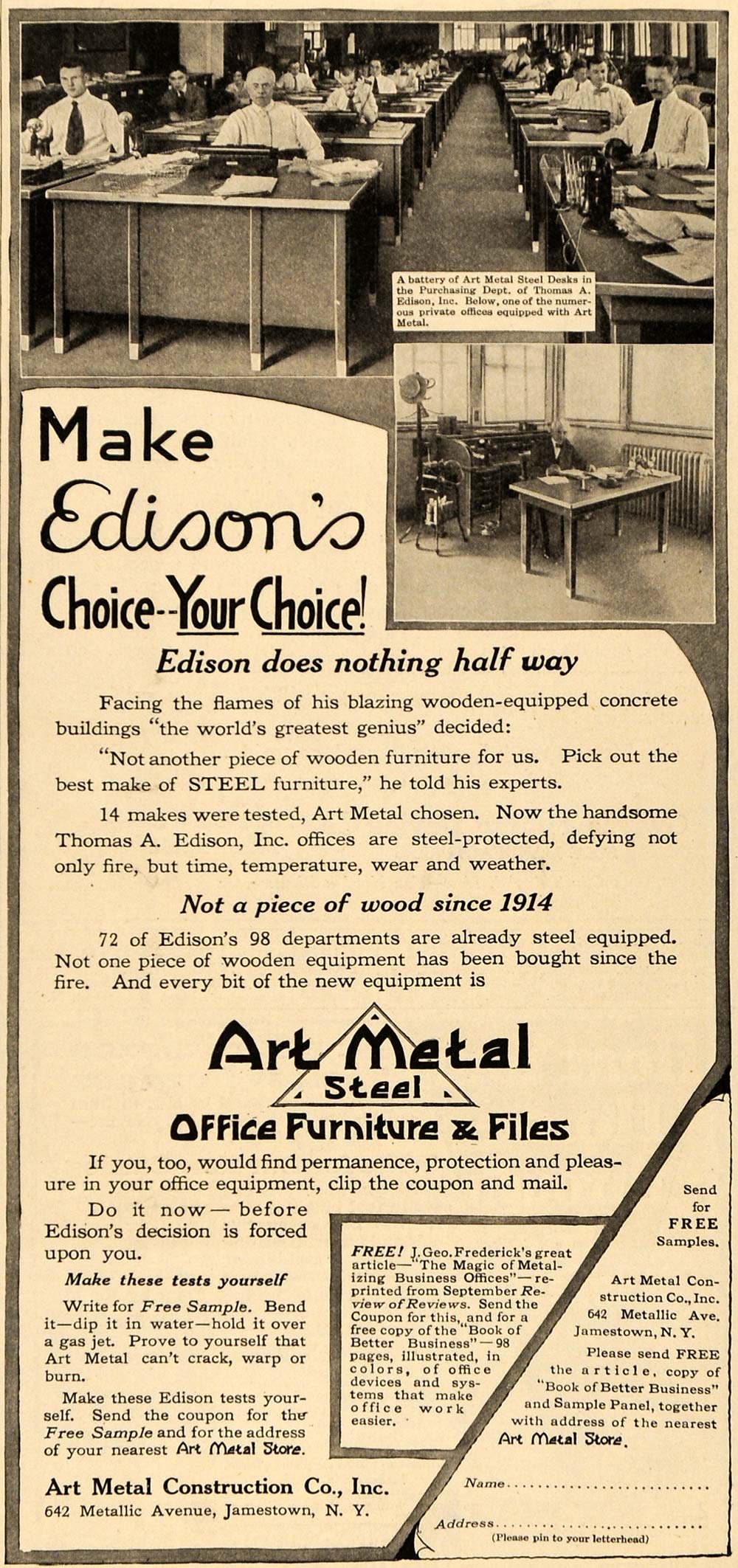 1917 Ad Edison Art Metal Steel Office Furniture Filing - ORIGINAL TIN3