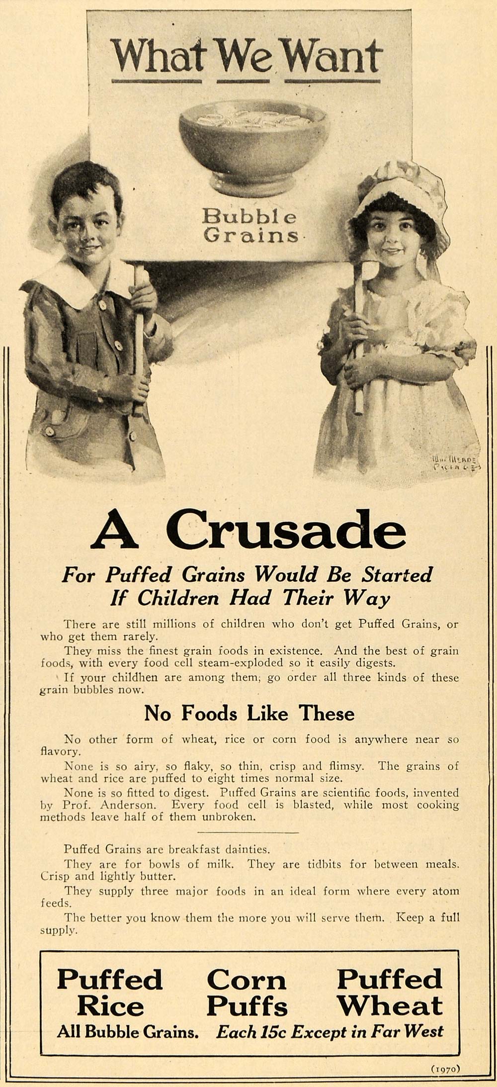 1918 Ad Bubble Grains Quaker Children Meade Prince Art - ORIGINAL TIN3