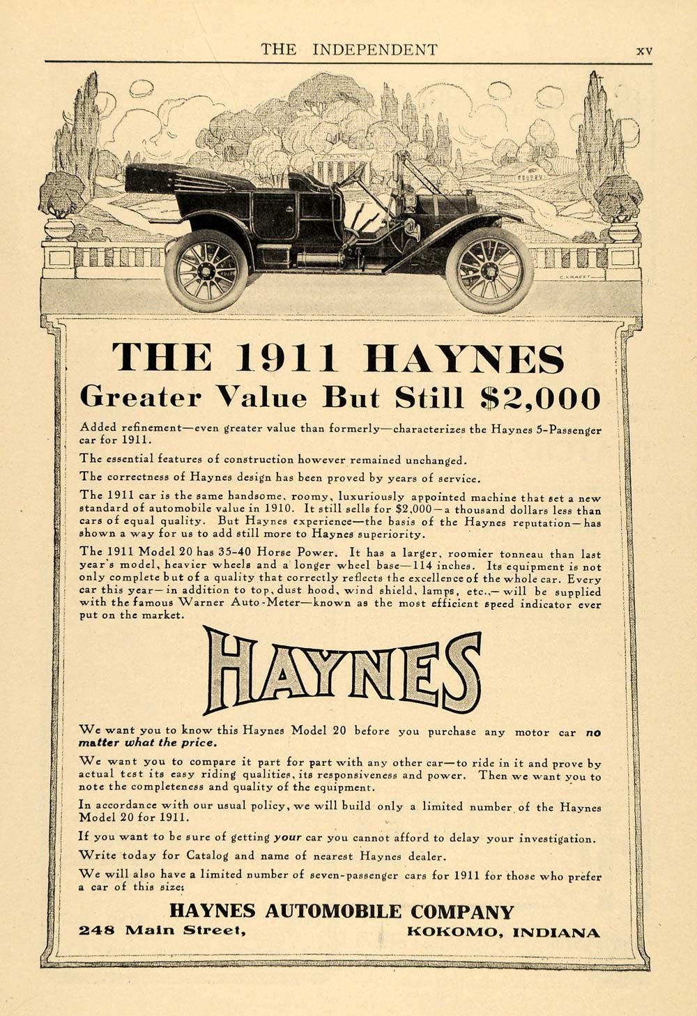 1910 Ad Antique 1911 Haynes Automobile Pricing Kokomo - ORIGINAL TIN4
