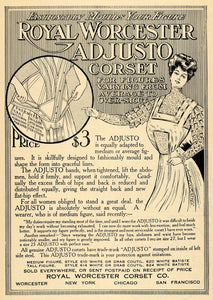 1908 Ad Royal Worcester Adjusto Corset Undergarment - ORIGINAL ADVERTISING TIN4