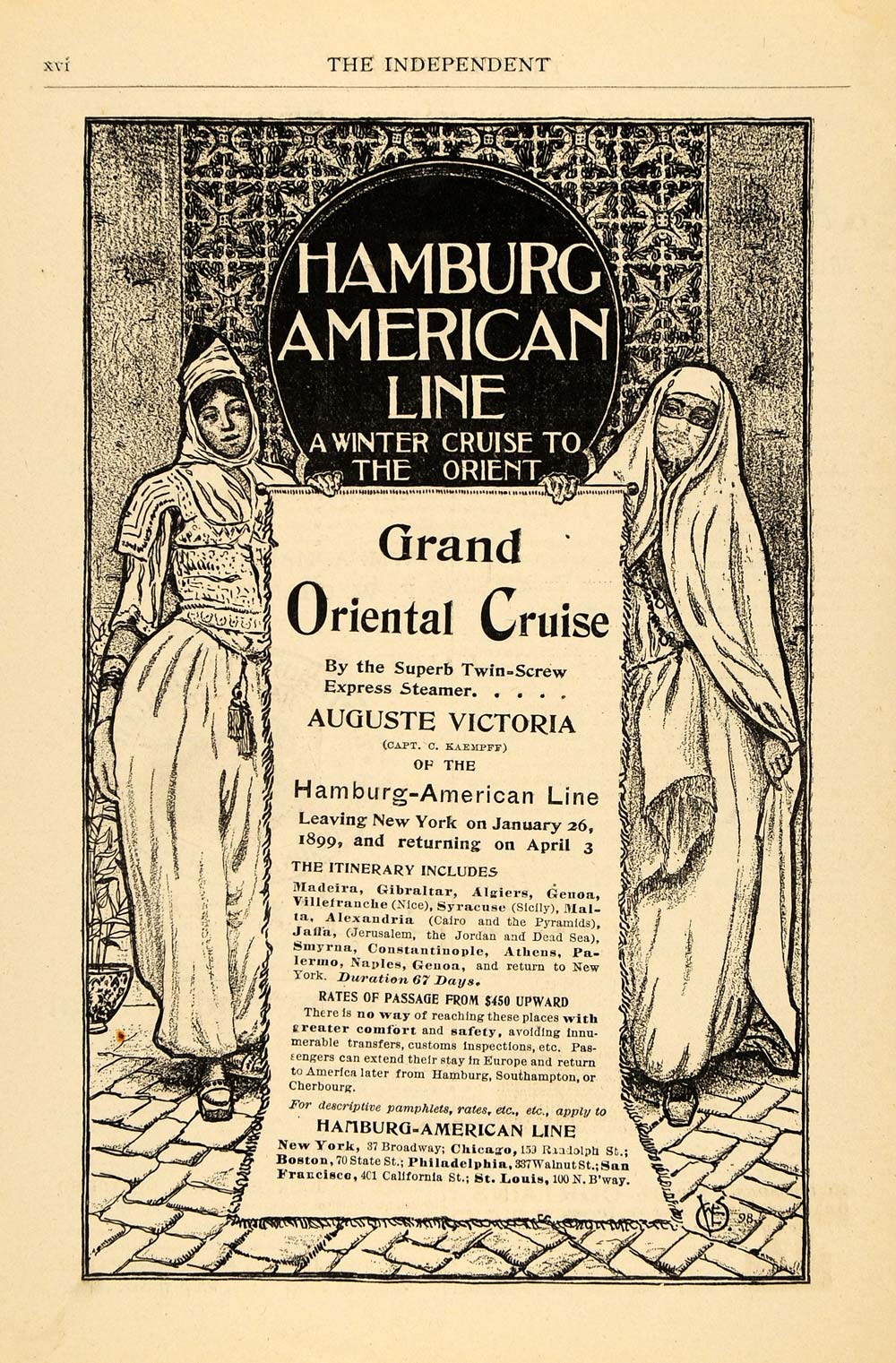 1898 Ad Hamburg American Line Grand Oriental Cruise - ORIGINAL ADVERTISING TIN4