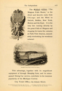 1899 Ad Michigan Central Railway Niagara Falls Route - ORIGINAL ADVERTISING TIN4