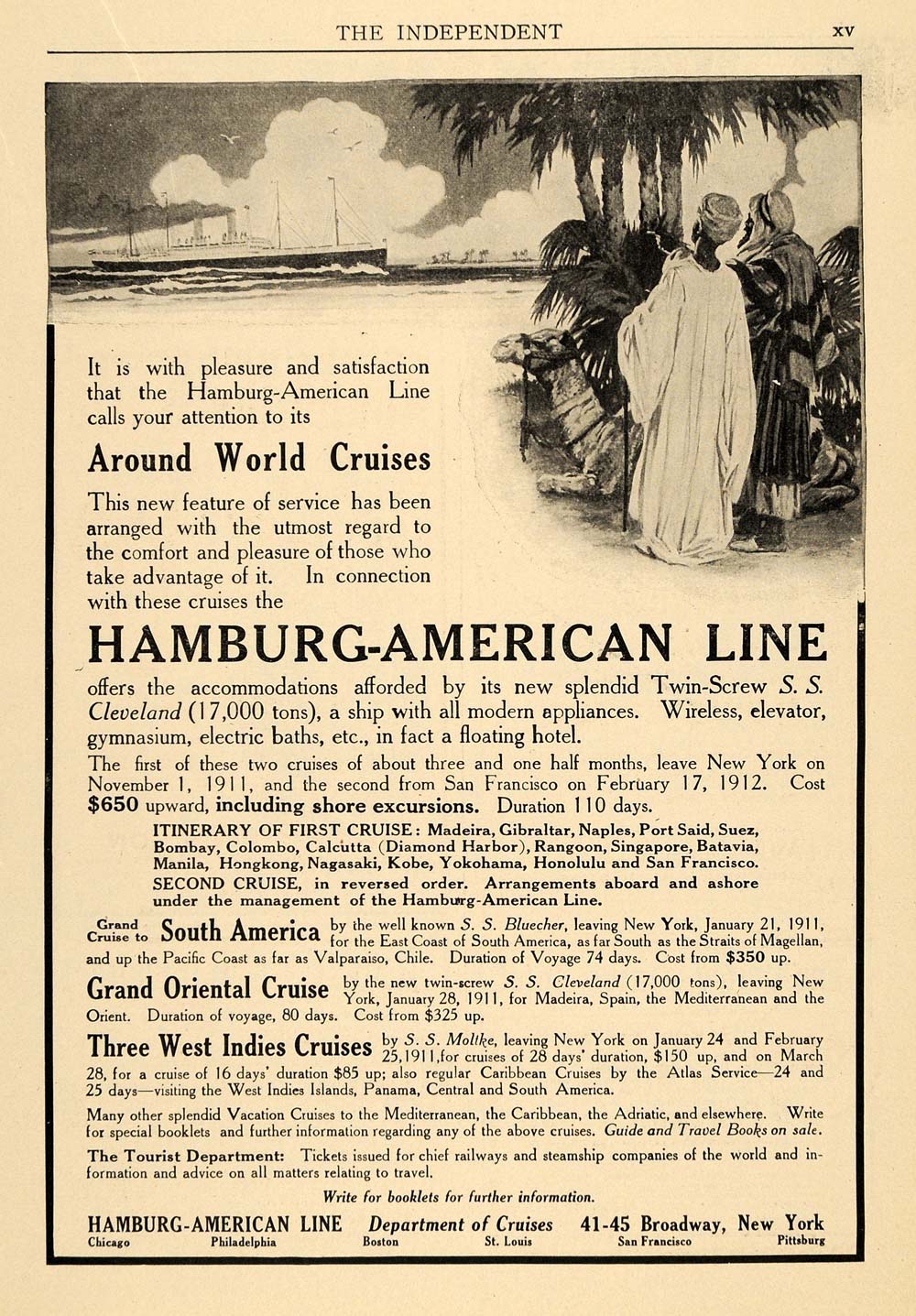 1910 Ad Hamburg-American Line West Indies Orient Cruise - ORIGINAL TIN4