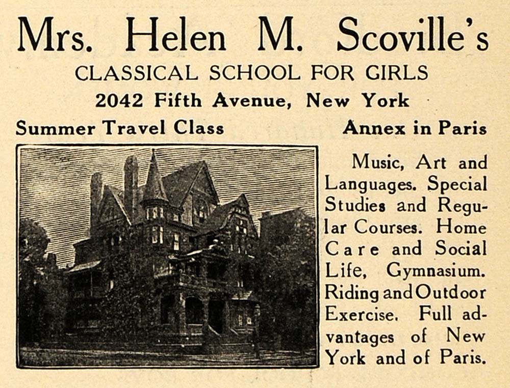 1908 Ad Mrs. Helen M. Scoville's Classical Girls School - ORIGINAL TIN4