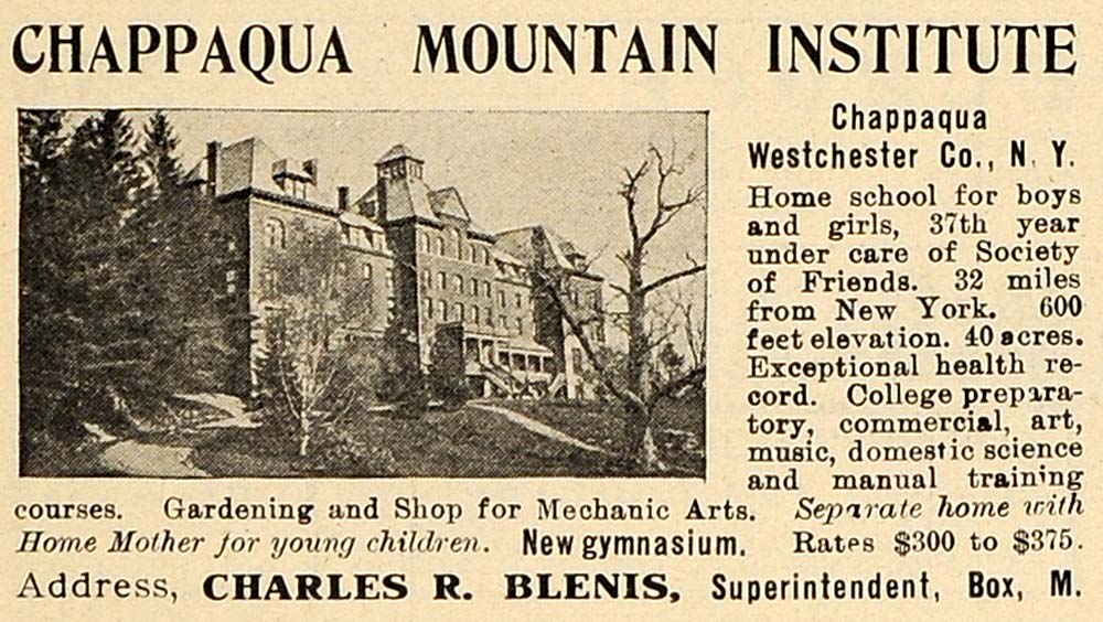 1908 Ad Chappaqua Mountain Institute Westchester NY - ORIGINAL ADVERTISING TIN4