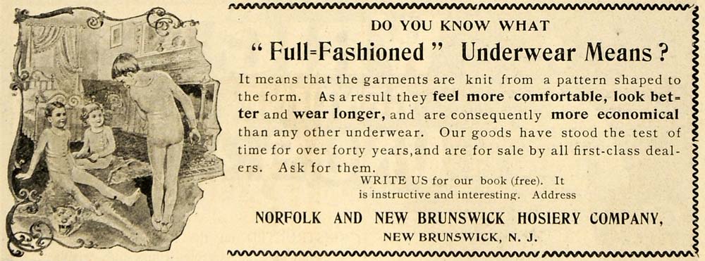 1898 Ad Full Fashioned Underwear Norfolk Hosiery N. J. - ORIGINAL TIN4