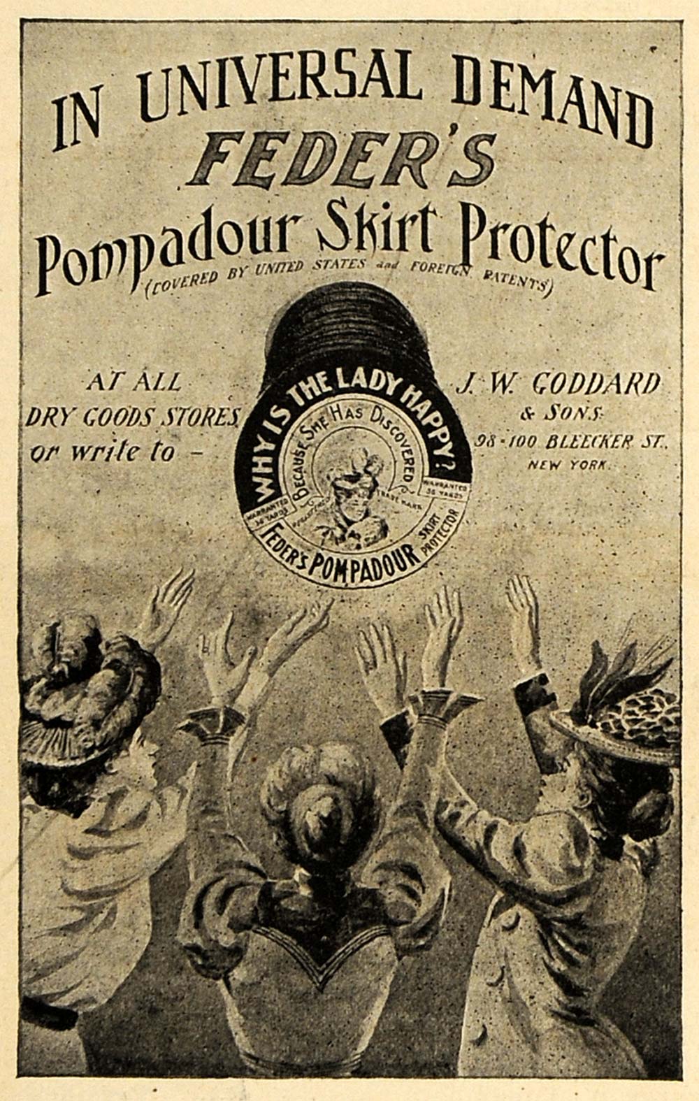 1898 Ad Feder's Pompadour Skirt Protector J. W. Goodard - ORIGINAL TIN4