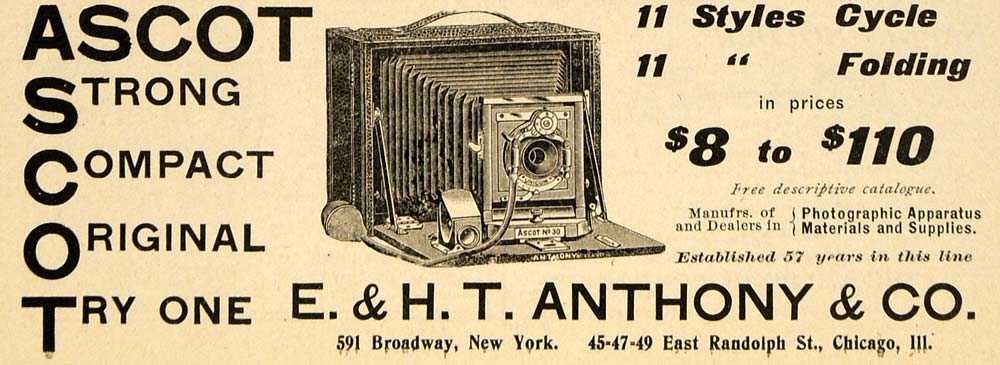1899 Ad E H T Anthony Folding Camera Antique Pricing - ORIGINAL ADVERTISING TIN4