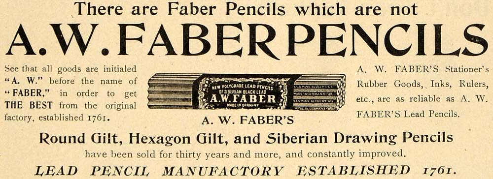 1899 Ad A.W. Faber Lead Pencils Writing Utensil Drawing - ORIGINAL TIN4