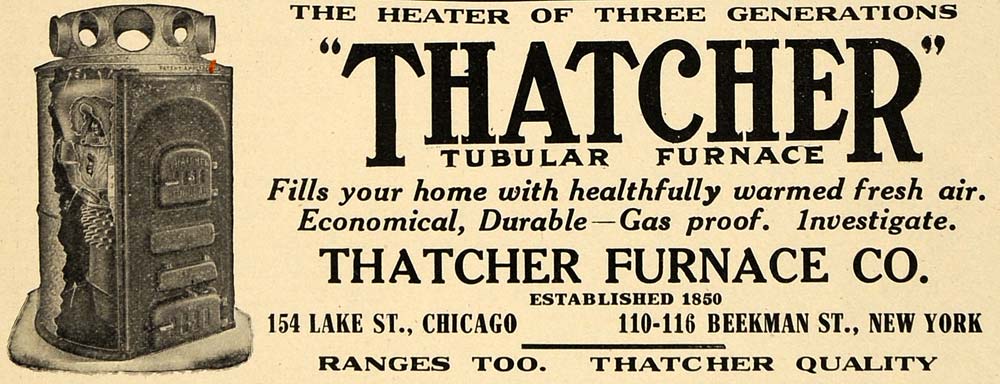 1910 Ad Thatcher Tubular Furnace Heater Antique Heating - ORIGINAL TIN4
