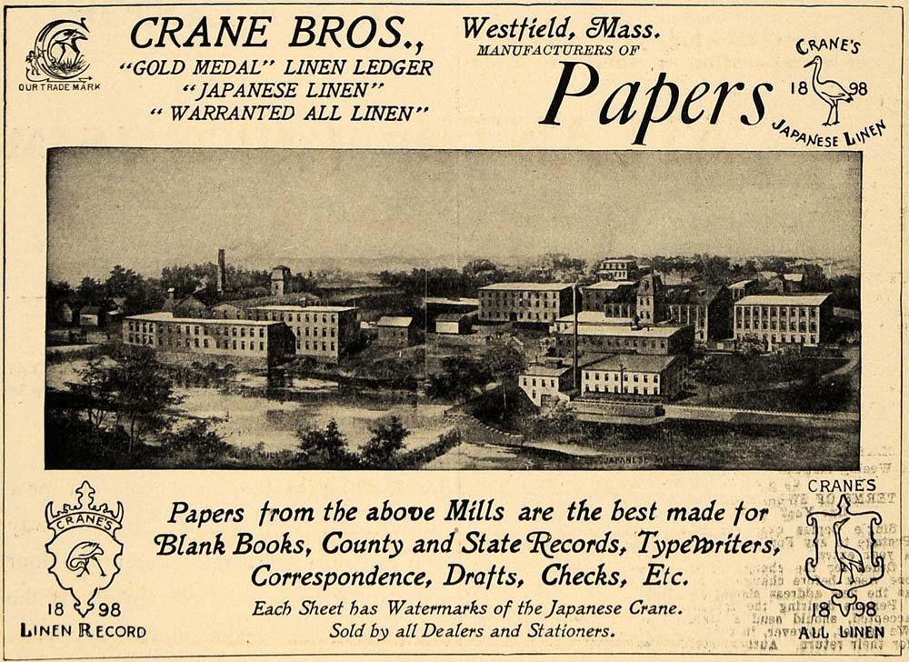 1906 Ad Crane Bros. Papers Japanese Linen Ledgers Mass. - ORIGINAL TIN4