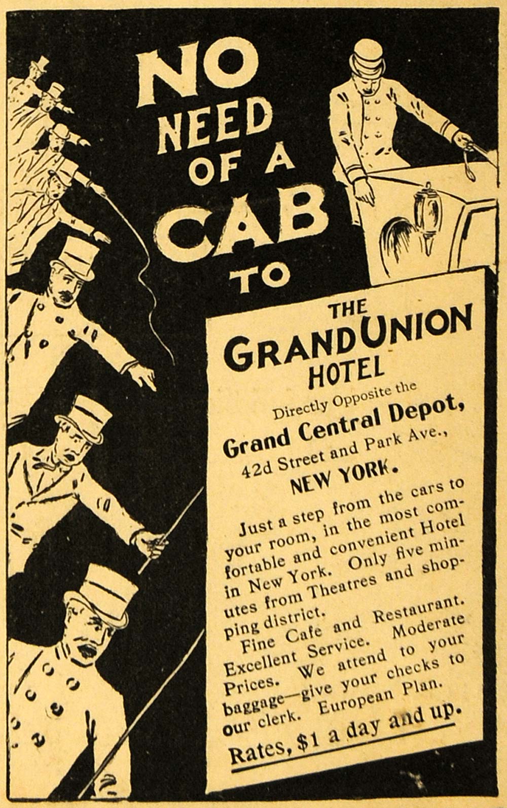1899 Ad Grand Union Hotel NY Rates Grand Central Depot - ORIGINAL TIN4