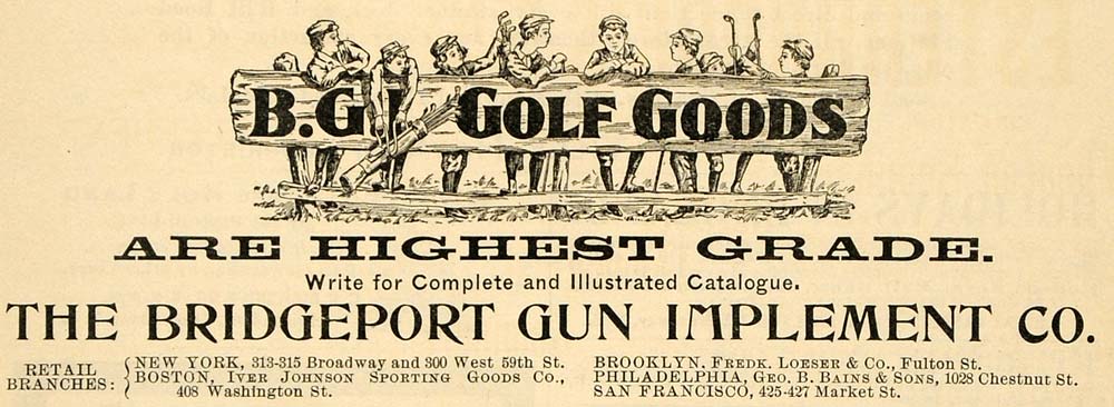 1899 Ad Bridgeport Gun Implement Golf Sporting Goods - ORIGINAL ADVERTISING TIN4