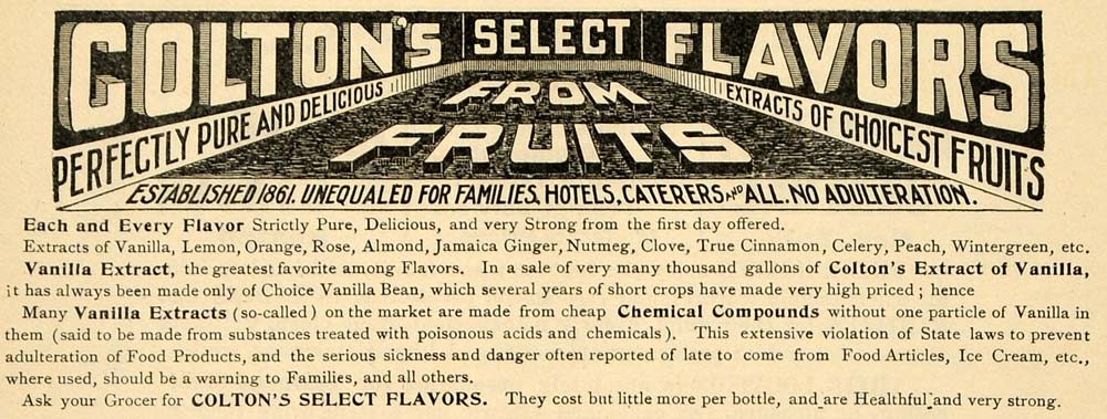 1899 Ad Colton Flavored Fruit Vanilla Clove Extracts - ORIGINAL ADVERTISING TIN4