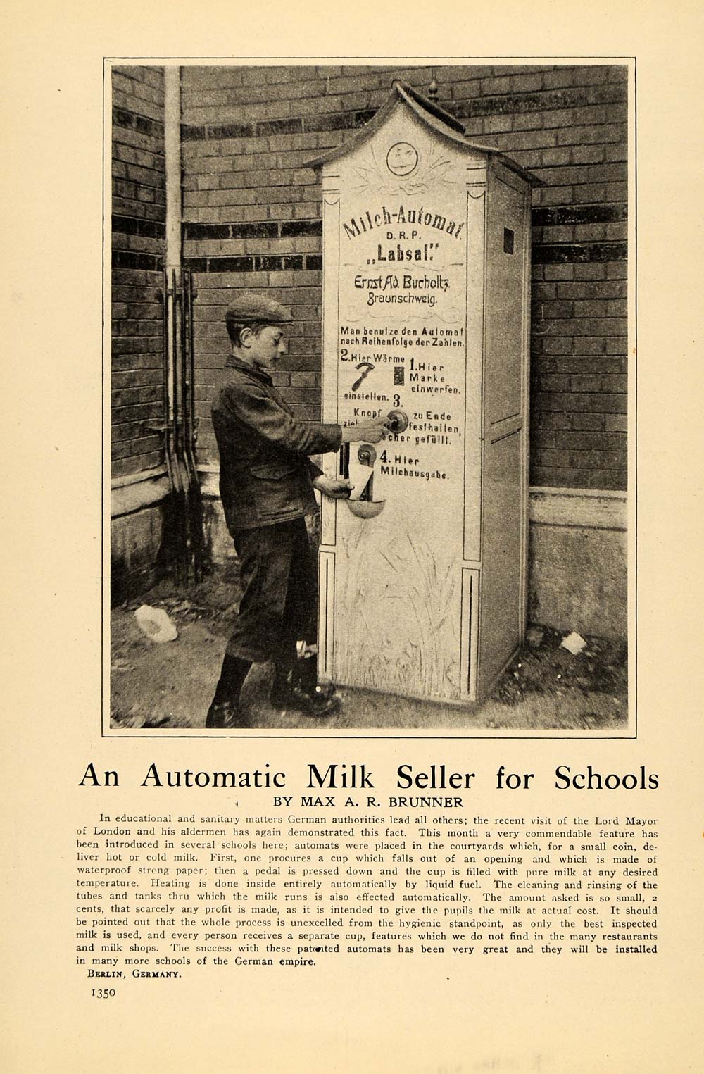 1907 Article Automatic Milk Seller for Schools Antique - ORIGINAL TIN4