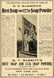 1899 Ad B T Babbitt Soap Powder American Flag Child Art - ORIGINAL TIN4