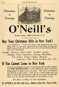1898 Ad O'Neills Lamp Leather Gifts Christmas Glass - ORIGINAL ADVERTISING TIN4