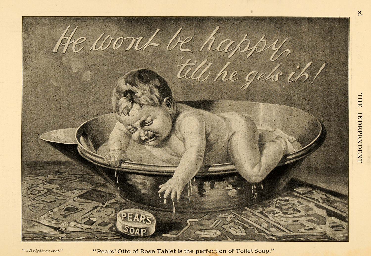 1904 Ad Pears Soap Otto Rose Water Basin Baby Bath Boy - ORIGINAL TIN4