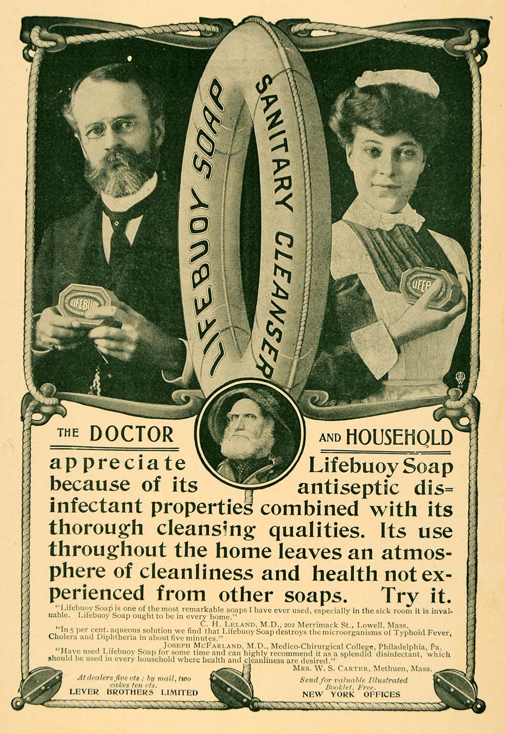 1903 Ad Lifebuoy Soap Doctor Hygiene Health Lever Maid - ORIGINAL TIN4