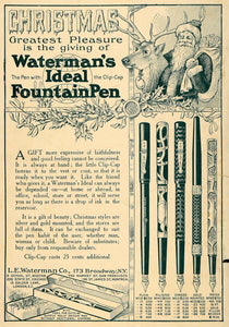 1907 Ad Christmas Waterman's Fountain Pen Deer Santa - ORIGINAL ADVERTISING TIN4