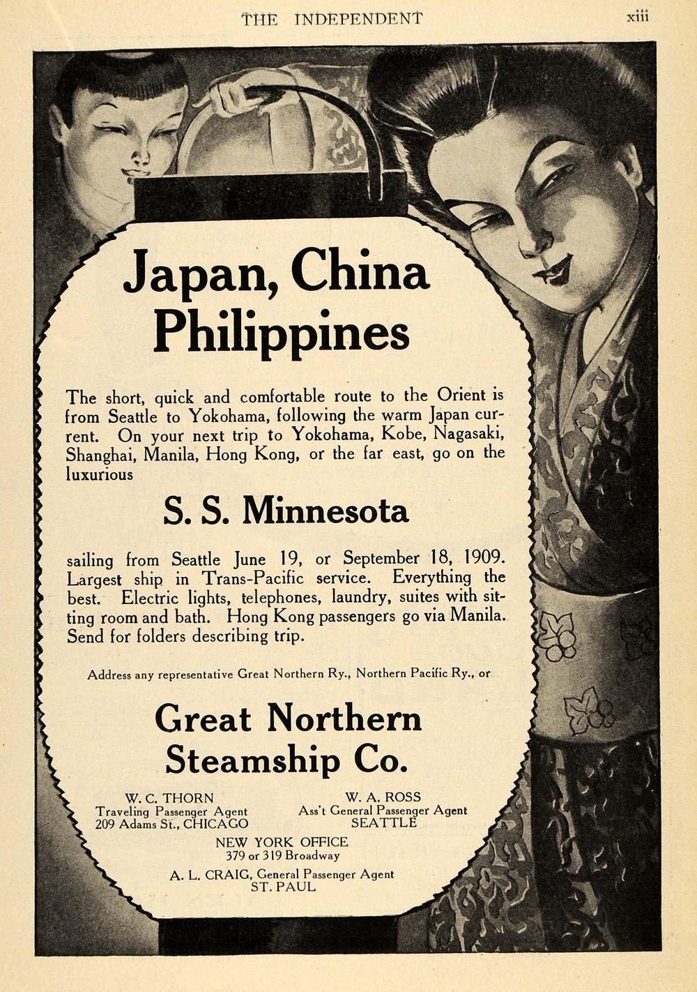 1909 Ad Japan China Great Northern Steamship Cruise - ORIGINAL ADVERTISING TIN4
