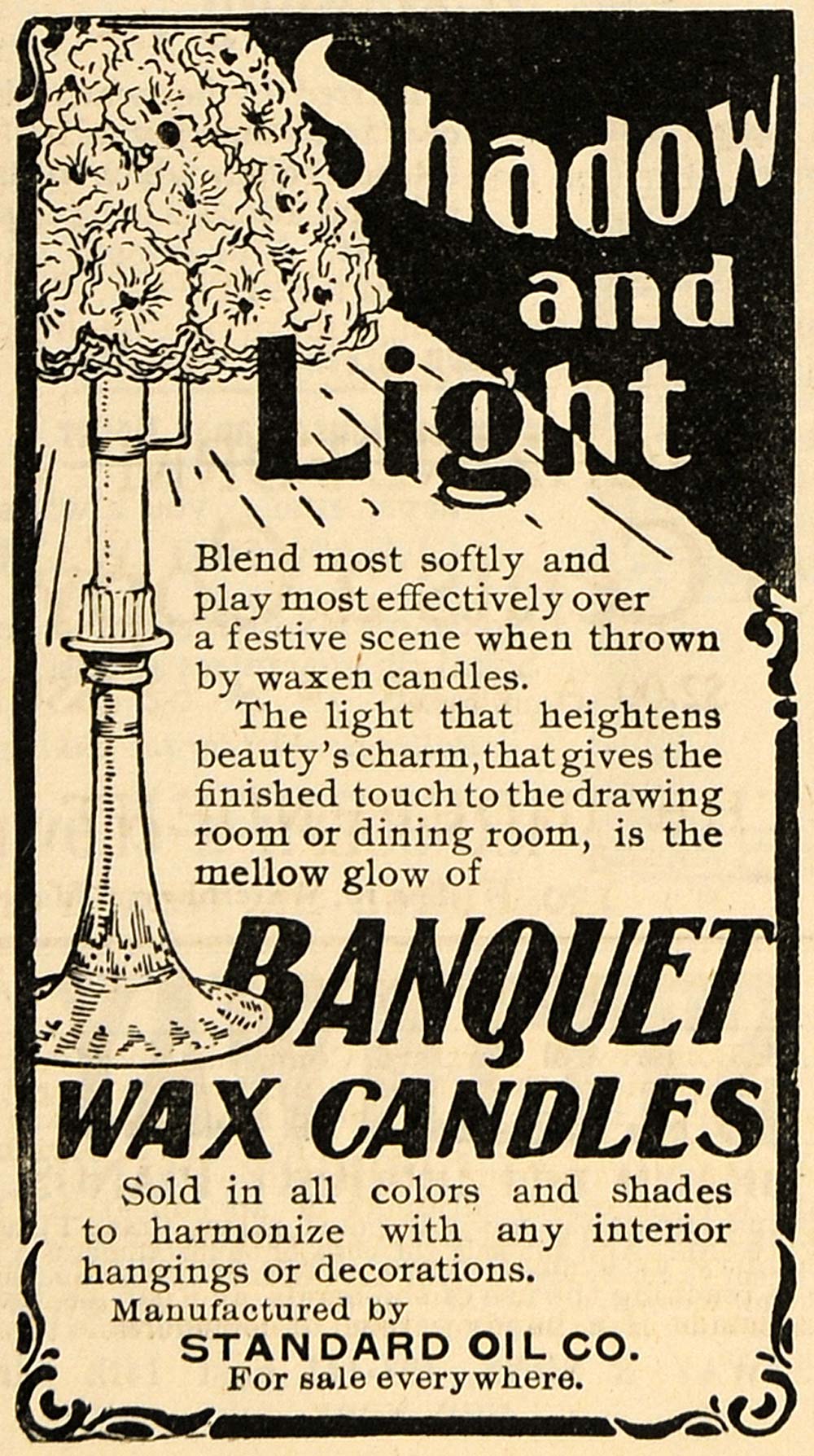 1899 Ad Banquet Wax Candles Standard Oil Lamp Light - ORIGINAL ADVERTISING TIN4