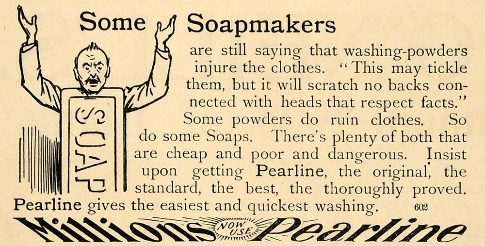 1899 Ad Pearline Soap Clothing Powder Clothes Health - ORIGINAL ADVERTISING TIN4
