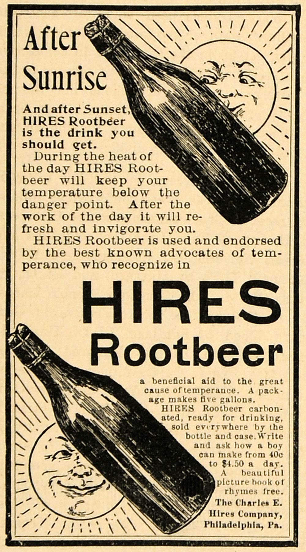 1899 Ad Charles Hires Root Beer Fountain Soda Sunset - ORIGINAL ADVERTISING TIN4