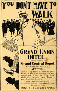 1899 Ad Grand Union Hotel Central Depot Luggage Cafe - ORIGINAL ADVERTISING TIN4