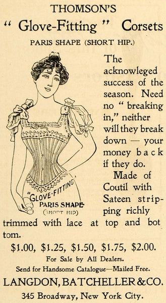 1898 Ad Thomson Corset Langdon Batcheller Clothing Lace - ORIGINAL