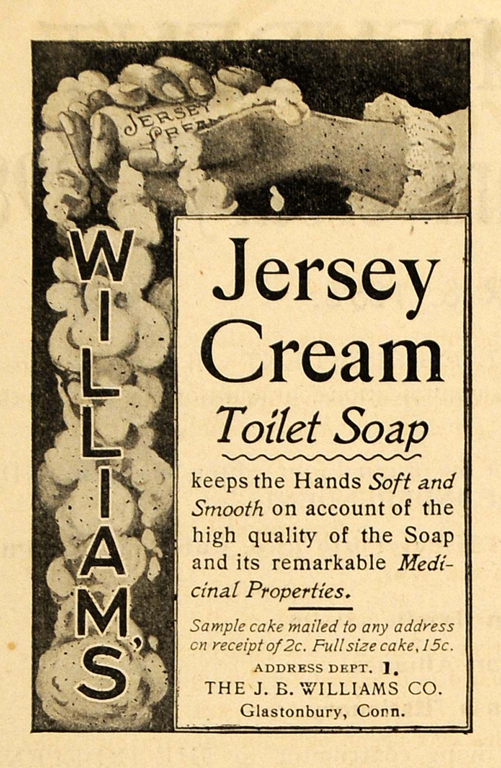 1898 Ad Jersey Cream Toilet Soap J. B. Williams Health - ORIGINAL TIN4