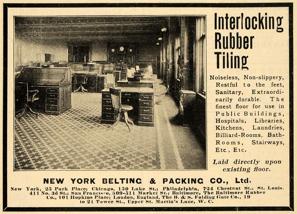 1903 Ad Rubber Tiling New York Belting Packing Office - ORIGINAL TIN4