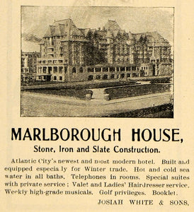 1903 Ad Marlborough House Josiah White Hotel Bath Iron - ORIGINAL TIN4