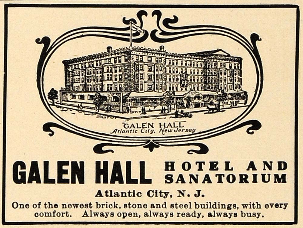 1907 Ad Galen Hall Hotel Sanatorium Atlantic City NJ - ORIGINAL ADVERTISING TIN4