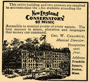 1902 Ad New England Conservatory Music George Chadwick - ORIGINAL TIN4