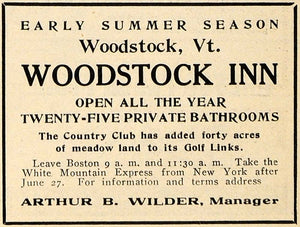 1909 Ad Woodstock Inn Arthur Wilder Golf Country Club - ORIGINAL TIN4