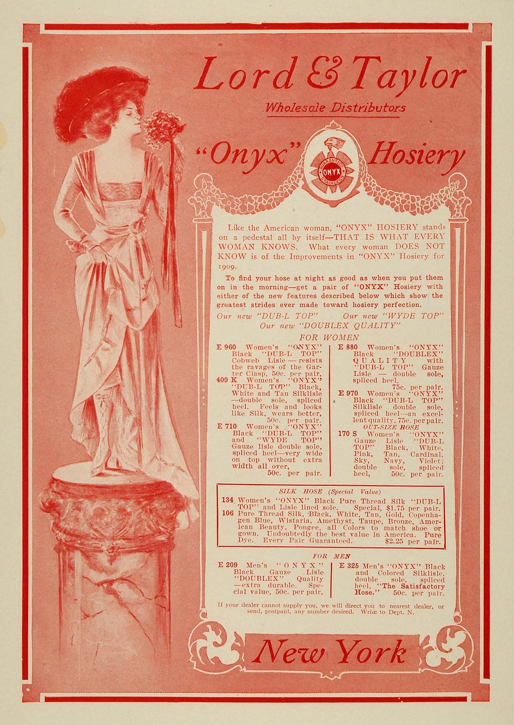 1909 Ad Lord Taylor Onyx Hosiery Hose Vintage Dress