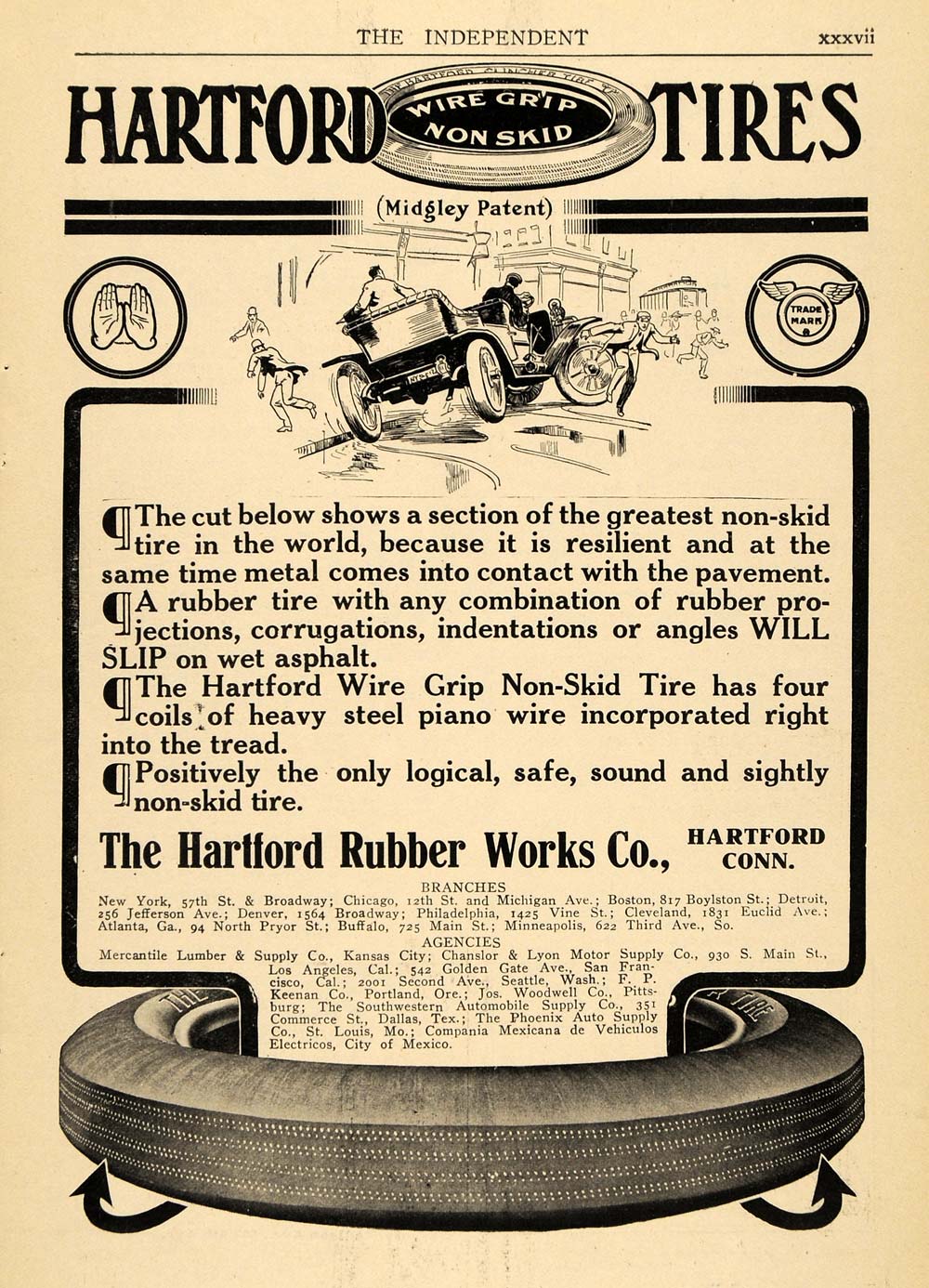1909 Ad Hartford Connecticut Rubber Works Tires Car Parts Auto Motor TIN4