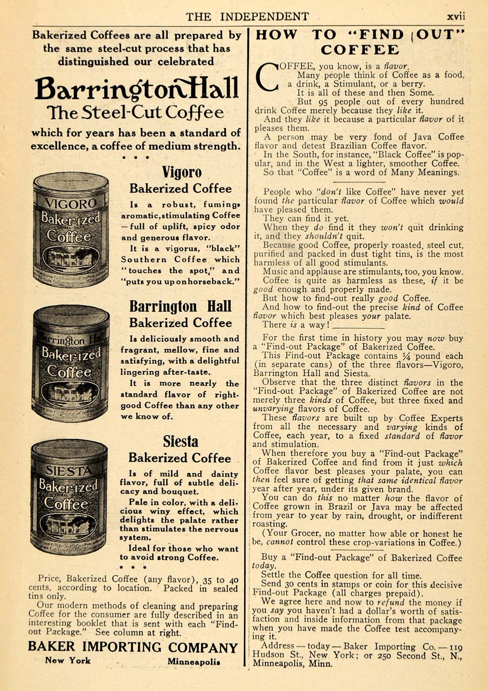 1908 Ad Baker Importing Barrington Hall Coffee Drink - ORIGINAL ADVERTISING TIN4