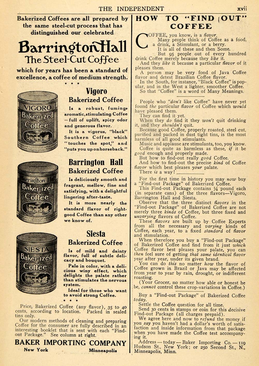 1908 Ad Baker Importing Barrington Hall Coffee Drink - ORIGINAL ADVERT ...