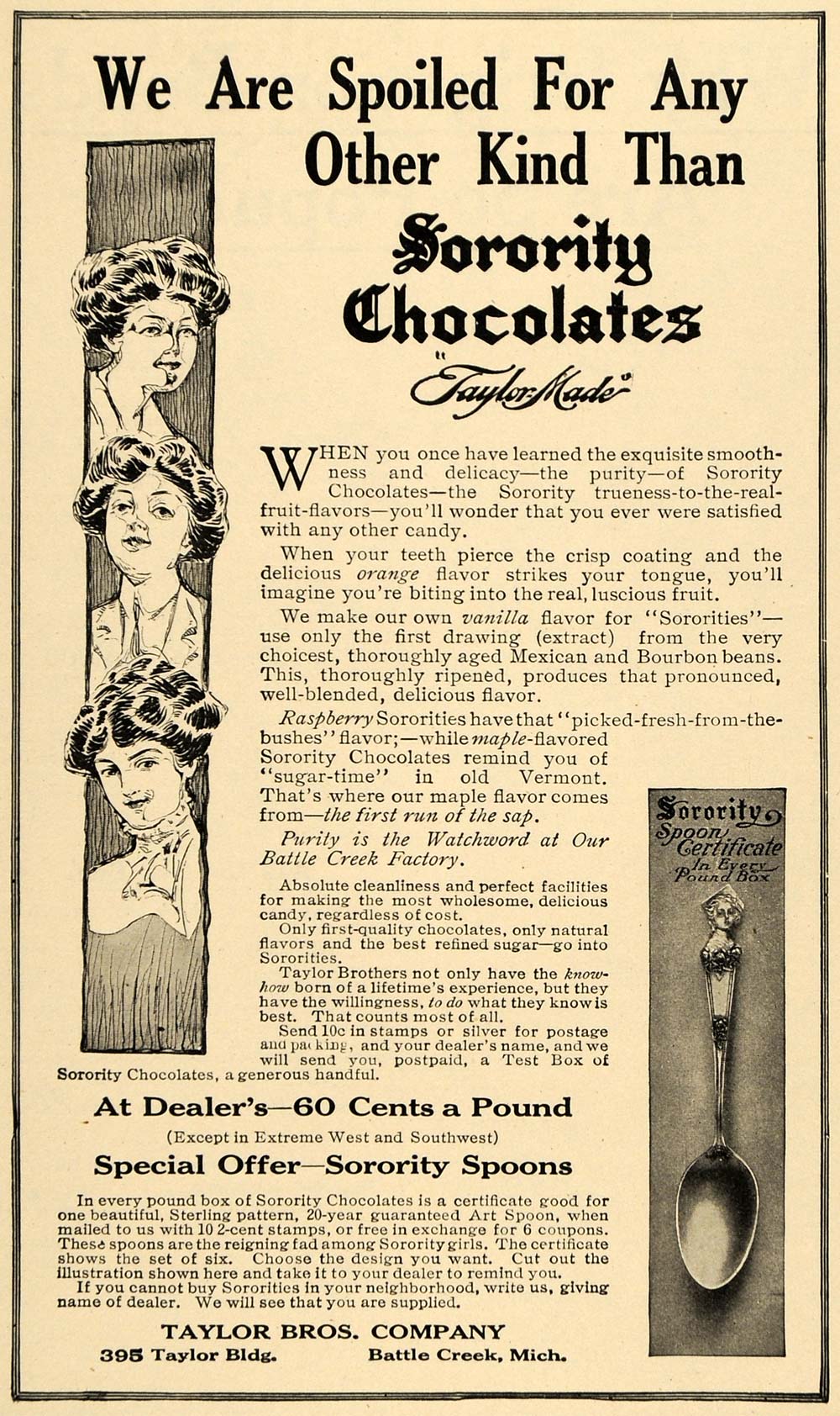 1909 Ad Taylor Bros. Co. Sorority Chocolates Box Candy - ORIGINAL TIN4