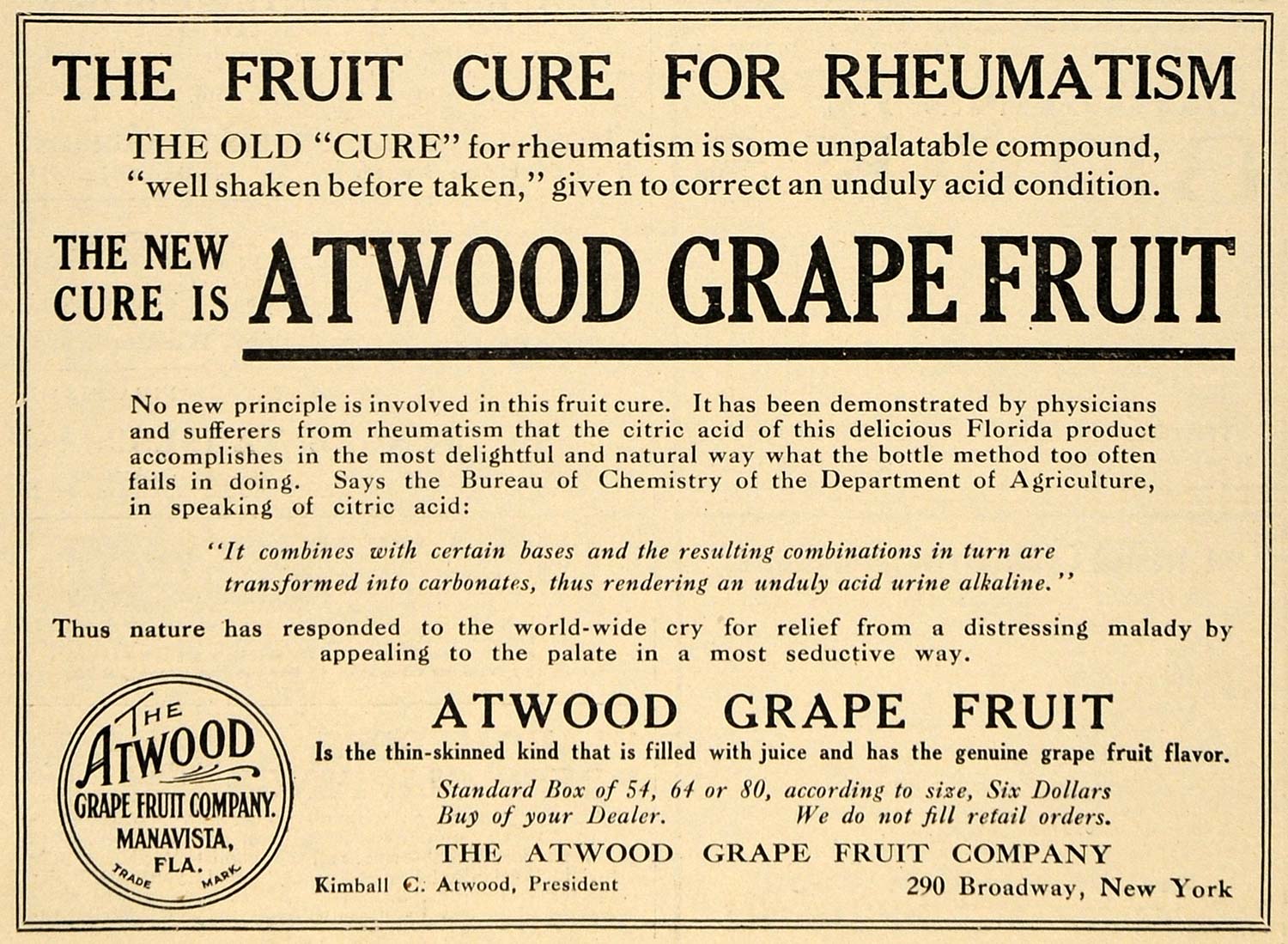 1910 Ad Atwood Grape Fruit Co Florida Product Manavista - ORIGINAL TIN4
