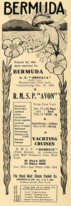 1909 Ad Royal Mail Steam Packet Shipping Trip Bermuda - ORIGINAL TIN4